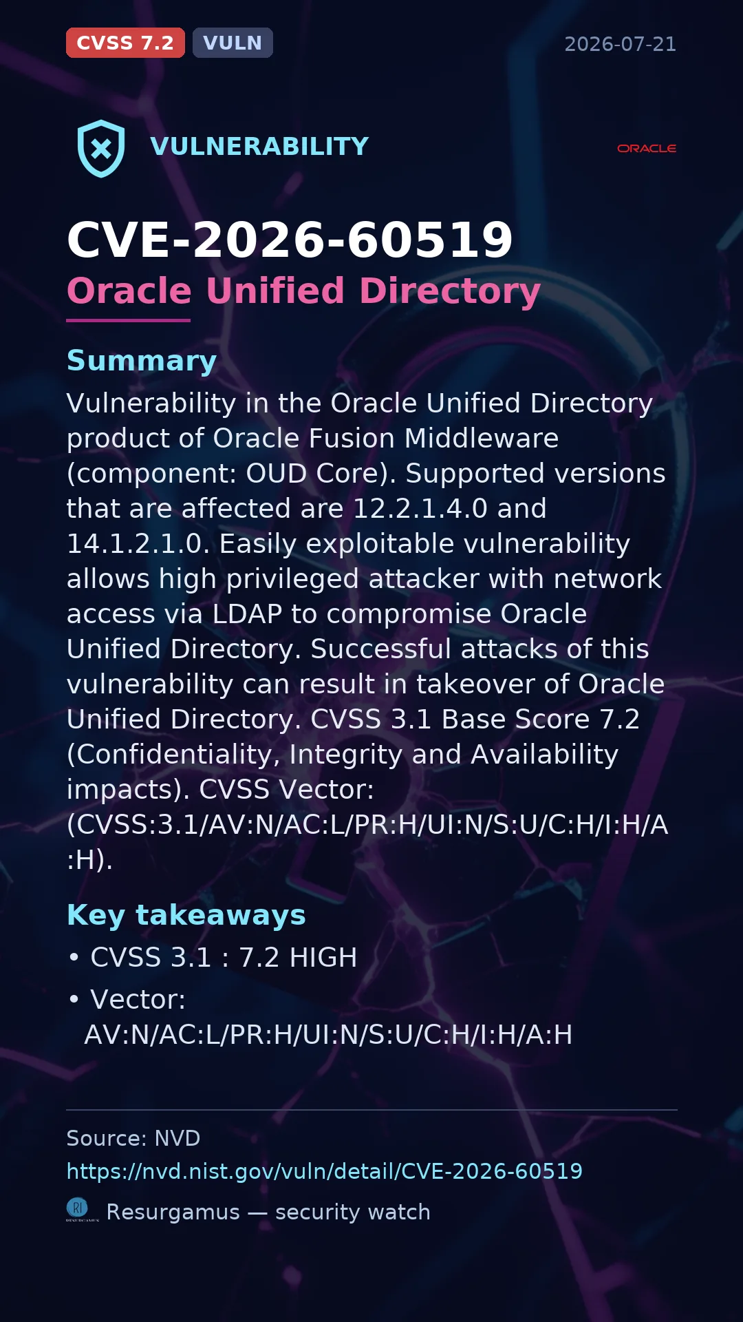 CVE-2026-60519 Oracle Unified Directory Vulnerability