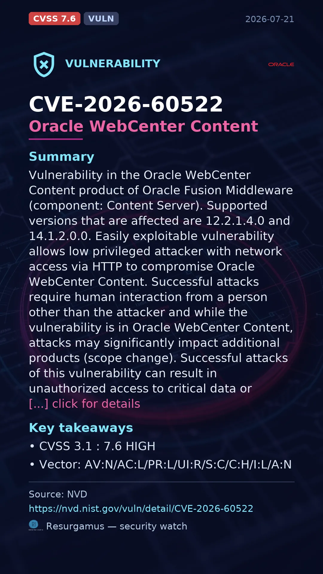 CVE-2026-60522 Oracle WebCenter Content Vulnerability