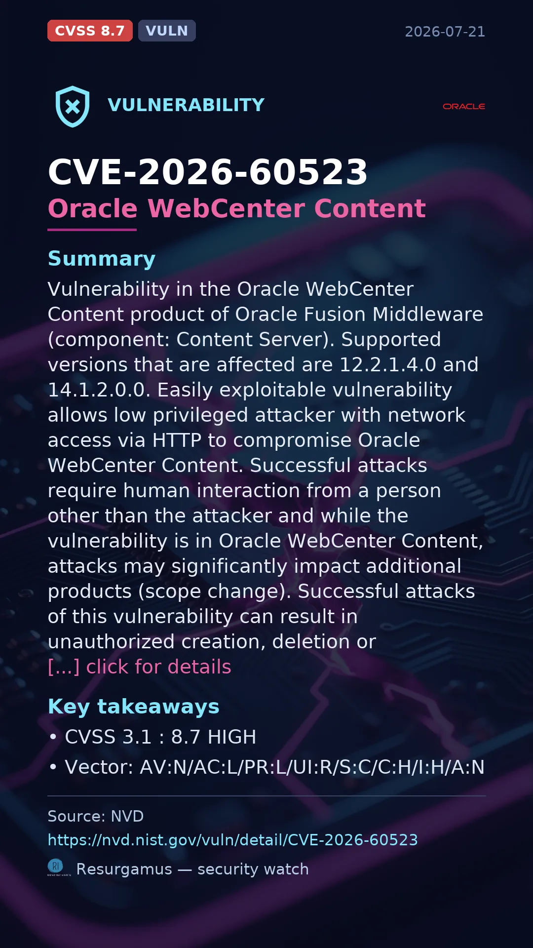 CVE-2026-60523 Oracle WebCenter Content Vulnerability