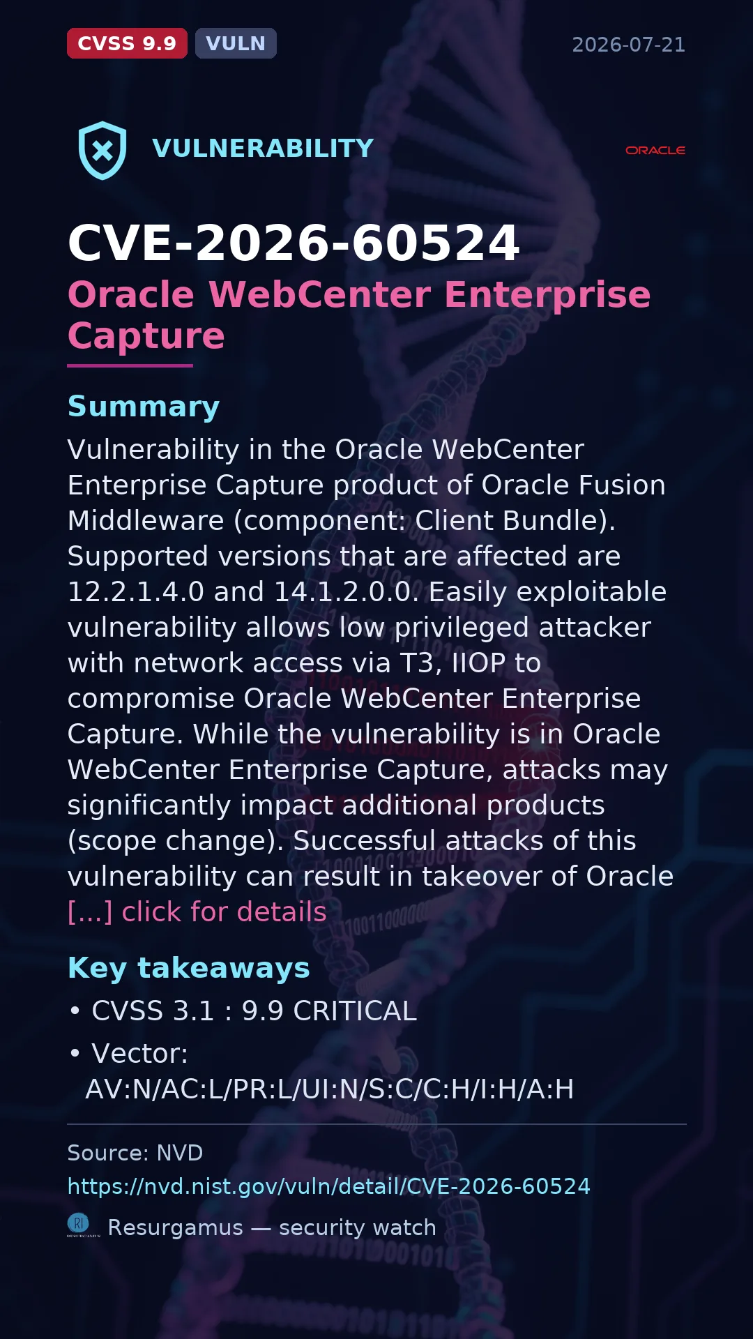 CVE-2026-60524 Oracle WebCenter Enterprise Capture Vulnerability