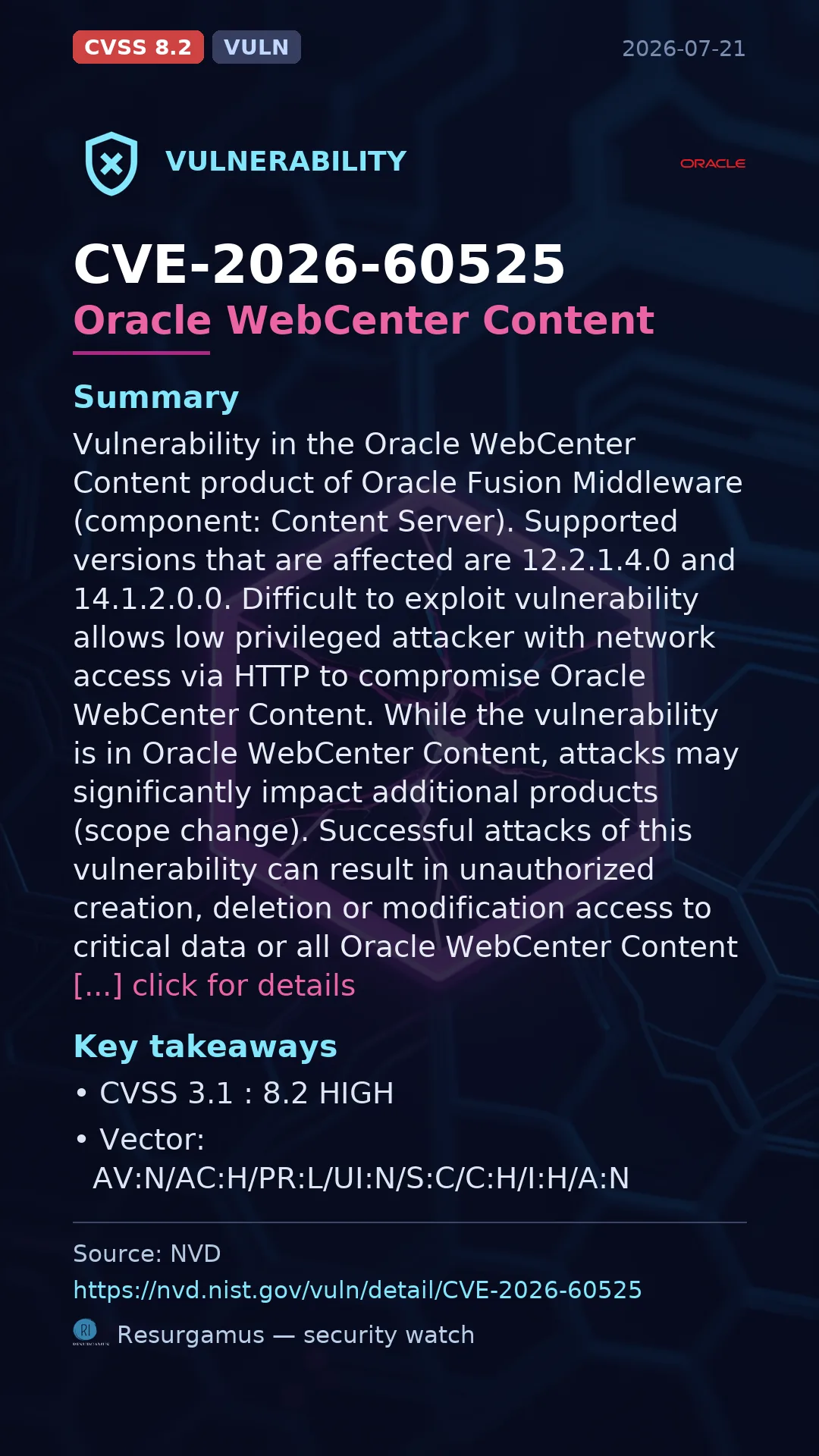 CVE-2026-60525 Oracle WebCenter Content Vulnerability