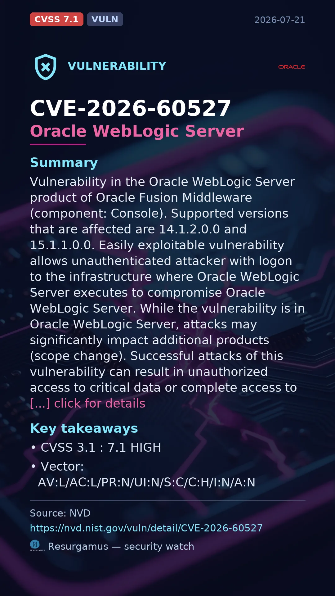 CVE-2026-60527 Oracle WebLogic Server Vulnerability