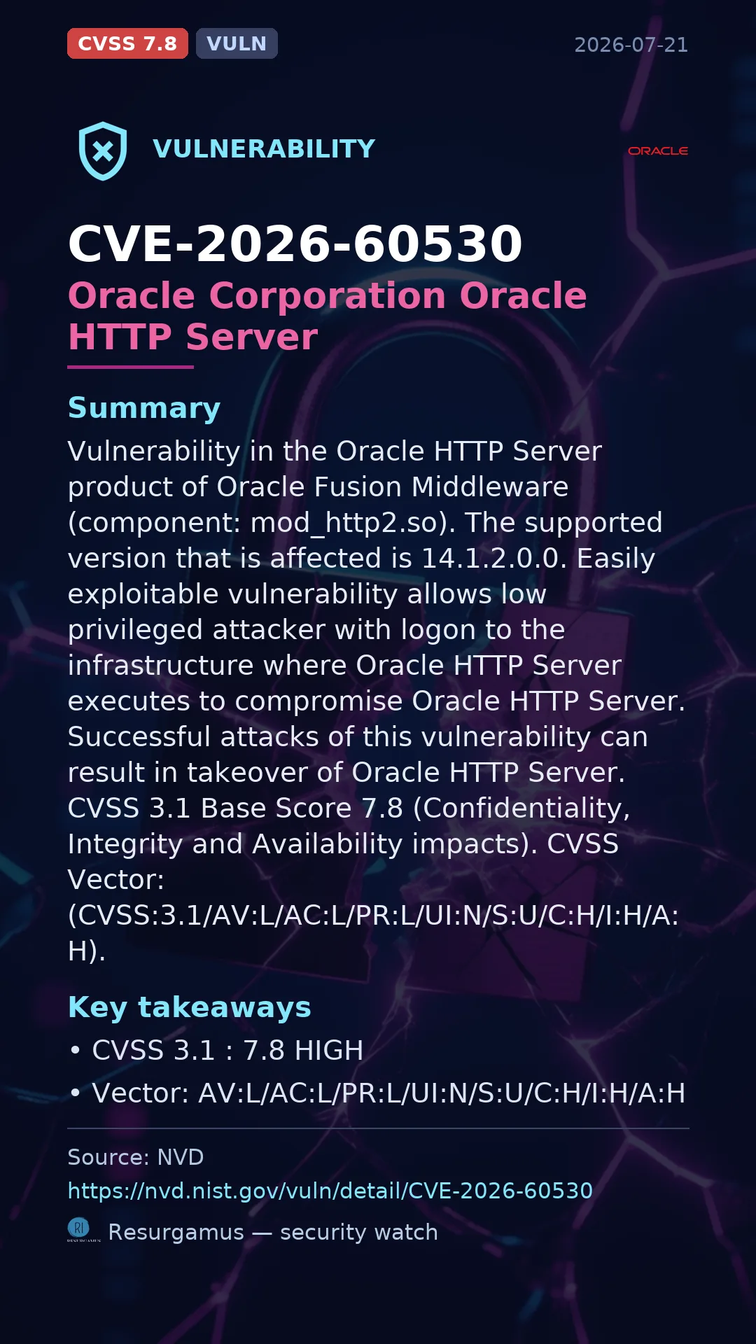 CVE-2026-60530 Oracle Corporation Oracle HTTP Server Vulnerability