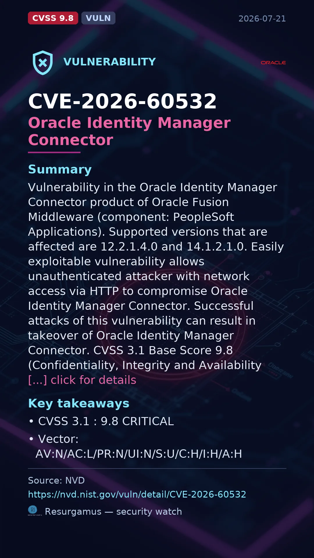 CVE-2026-60532 Oracle Identity Manager Connector Vulnerability