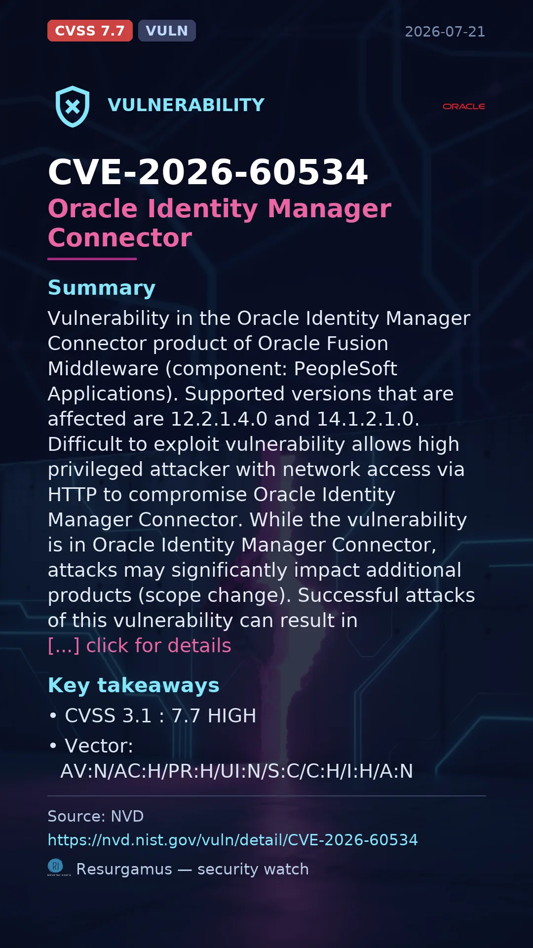 CVE-2026-60534 Oracle Identity Manager Connector Vulnerability