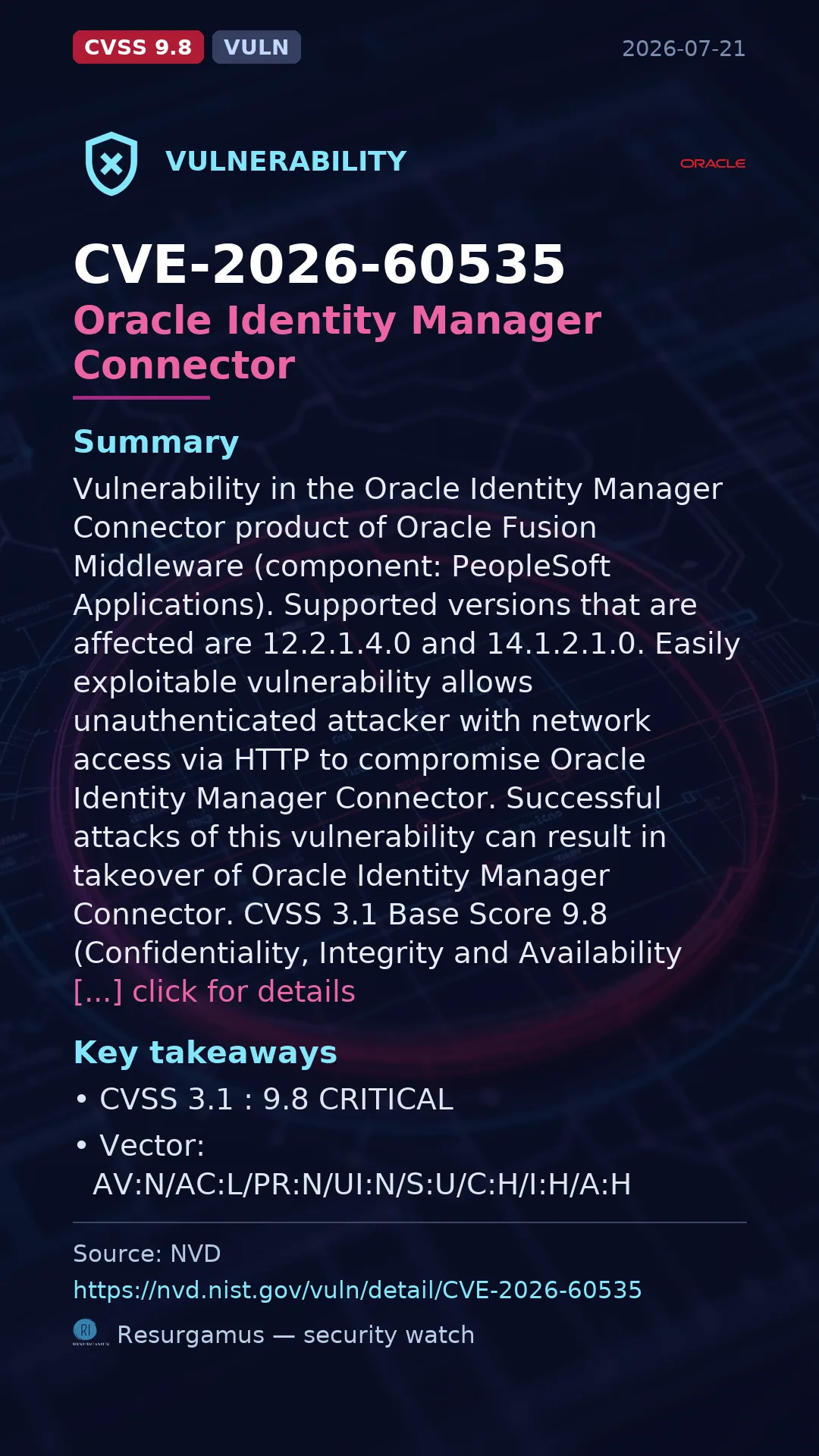 CVE-2026-60535 Oracle Identity Manager Connector Vulnerability