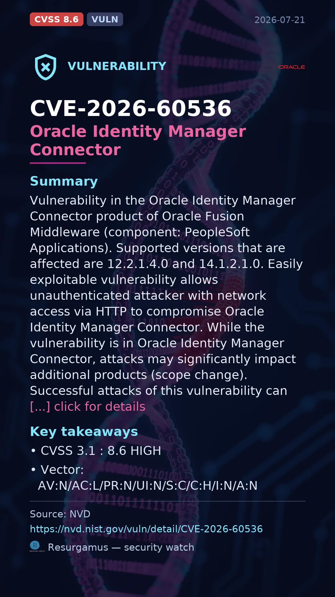 CVE-2026-60536 Oracle Identity Manager Connector Vulnerability