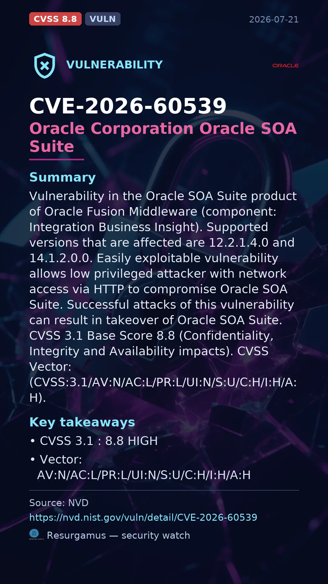 CVE-2026-60539 Oracle Corporation Oracle SOA Suite Vulnerability