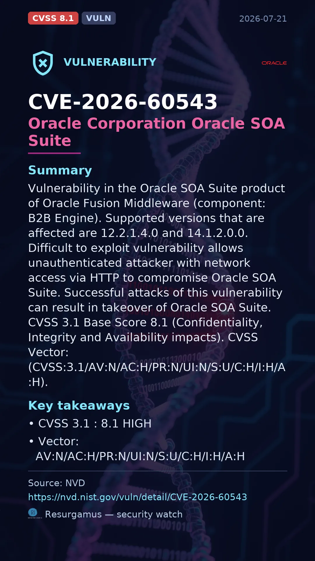 CVE-2026-60543 Oracle Corporation Oracle SOA Suite Vulnerability