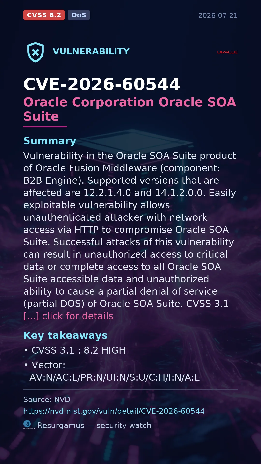 CVE-2026-60544 Oracle Corporation Oracle SOA Suite Vulnerability