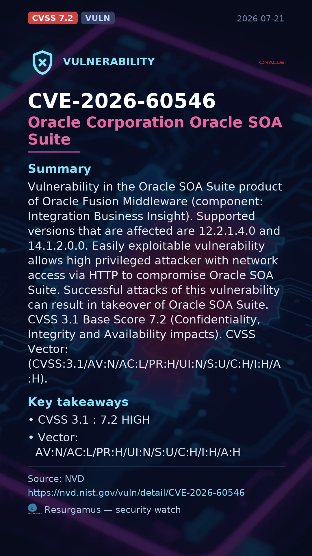 CVE-2026-60546 Oracle Corporation Oracle SOA Suite Vulnerability
