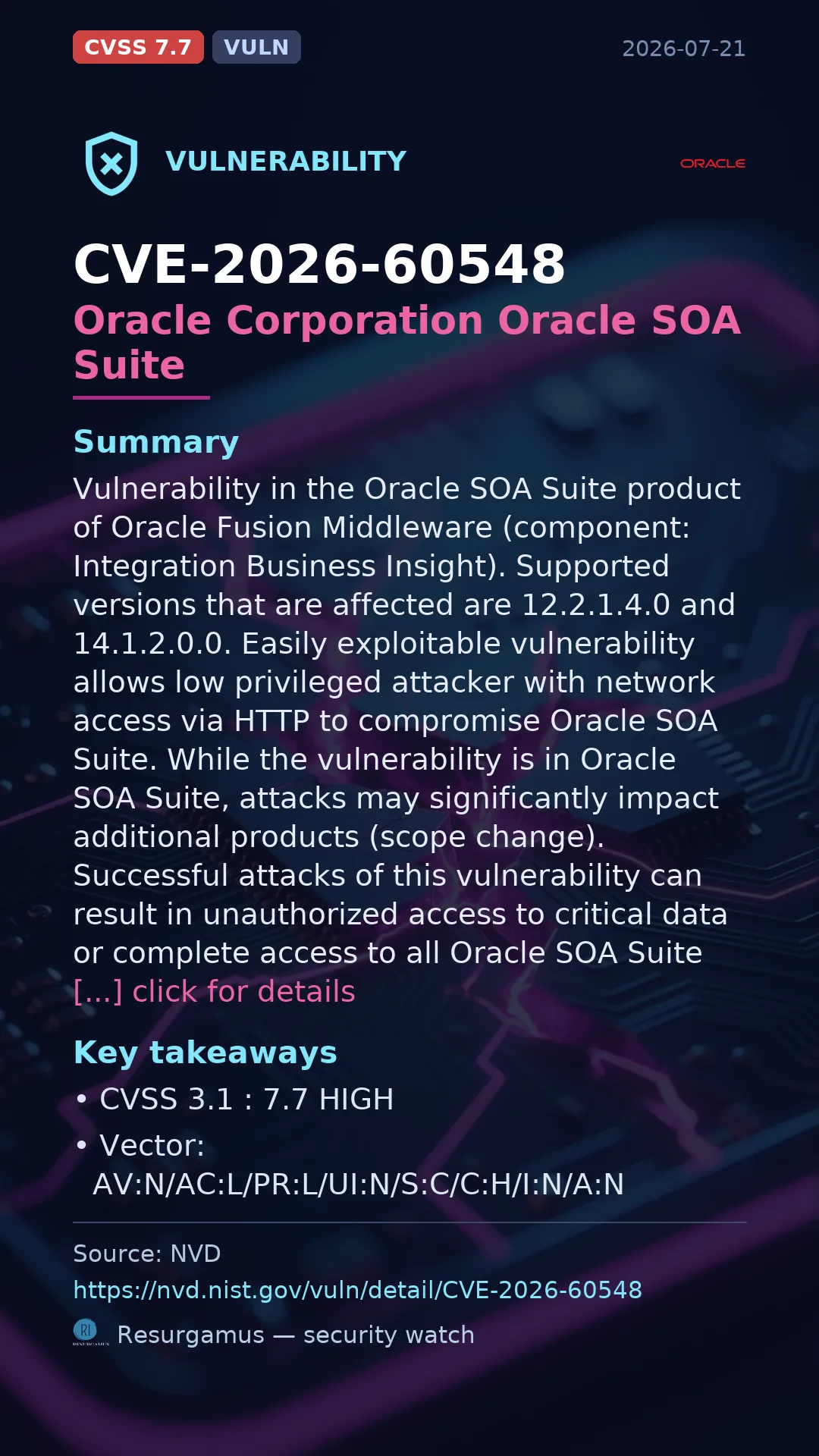 CVE-2026-60548 Oracle Corporation Oracle SOA Suite Vulnerability