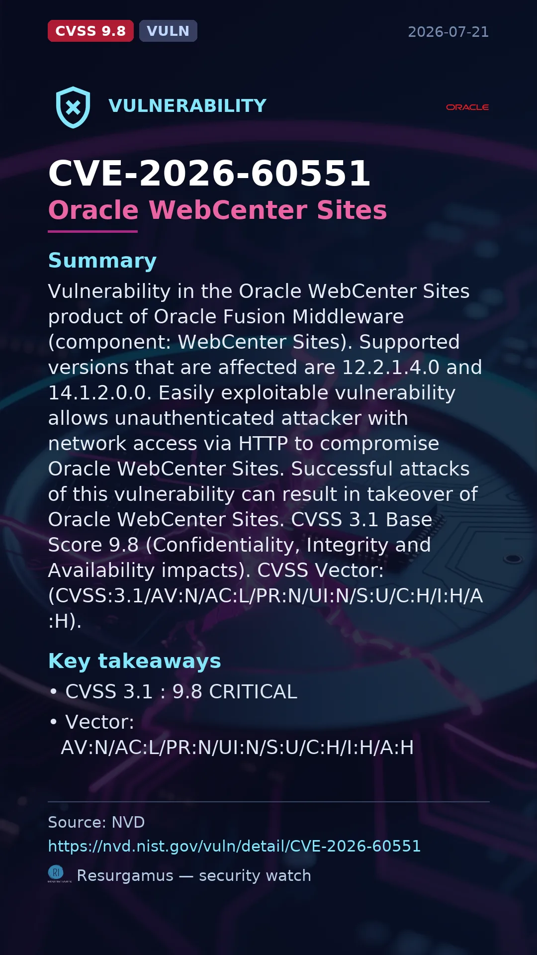 CVE-2026-60551 Oracle WebCenter Sites Vulnerability