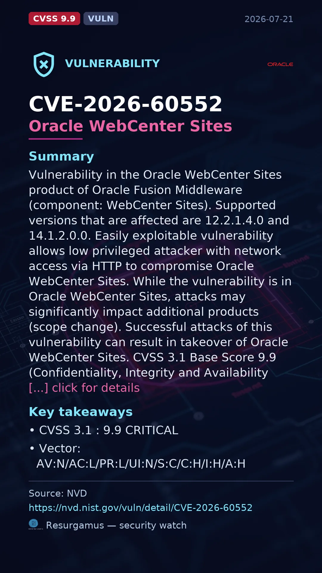 CVE-2026-60552 Oracle WebCenter Sites Vulnerability