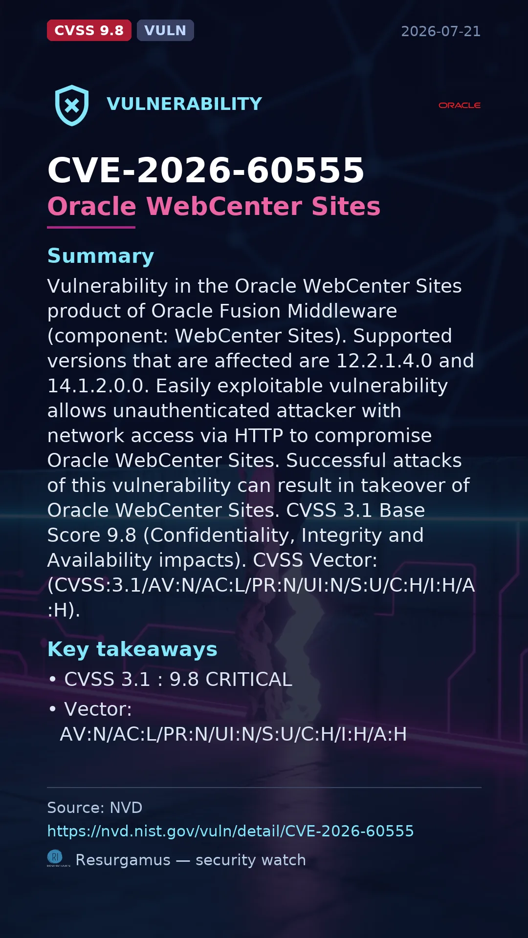 CVE-2026-60555 Oracle WebCenter Sites Vulnerability