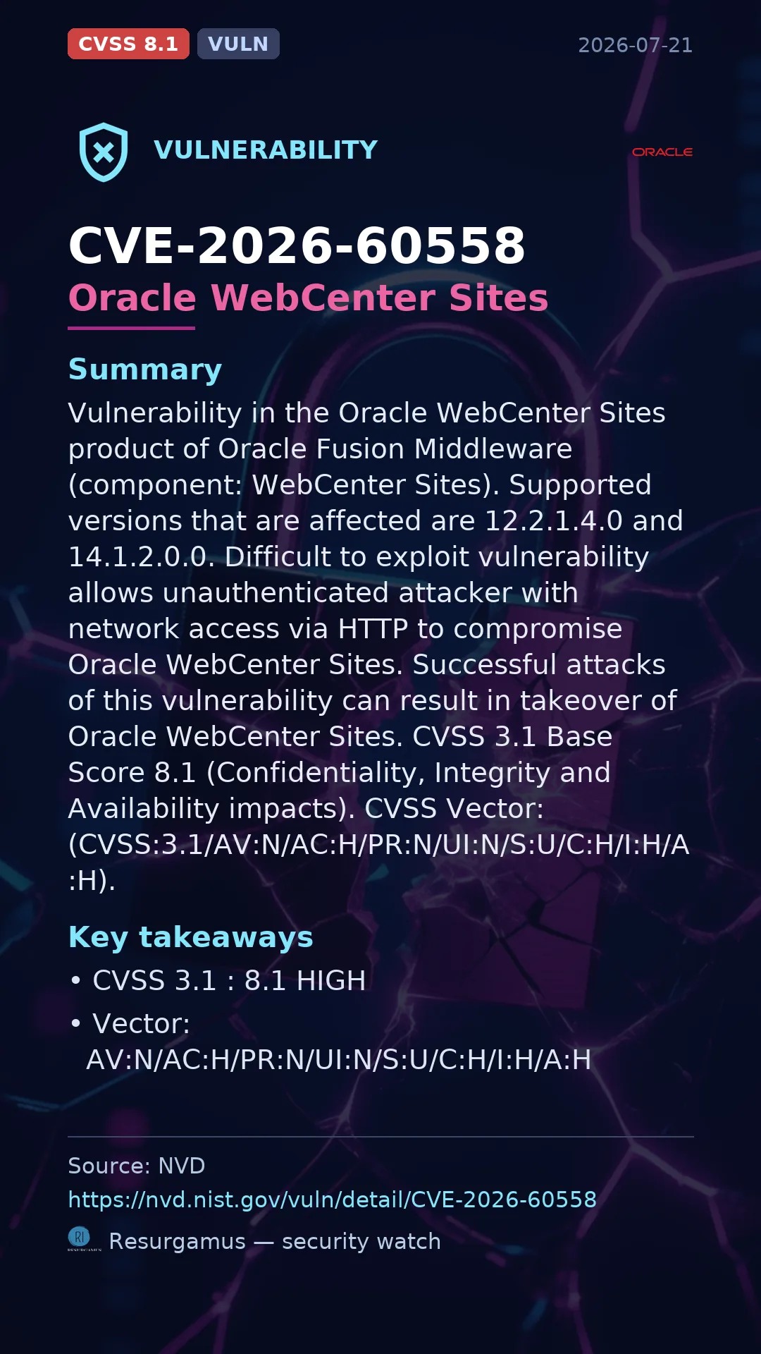 CVE-2026-60558 Oracle WebCenter Sites Vulnerability