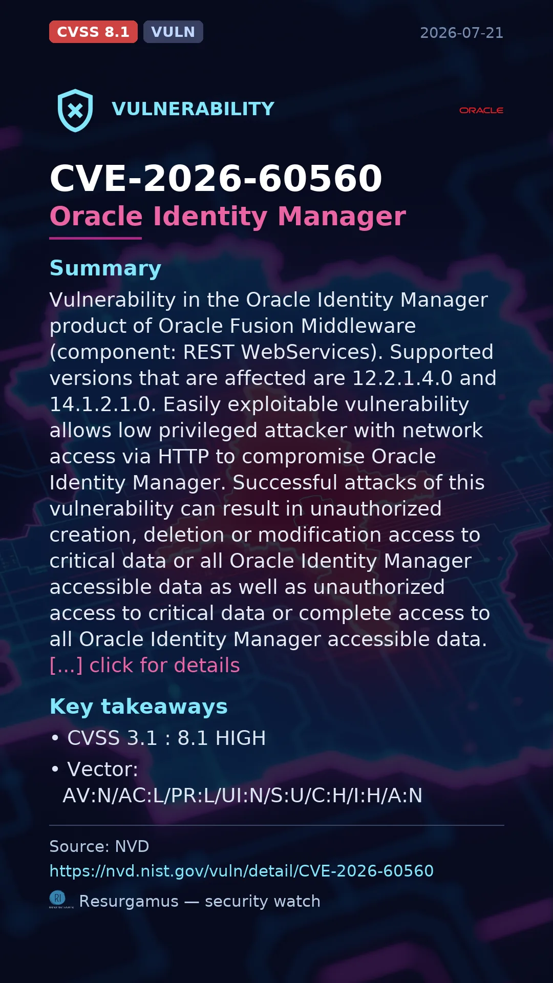 CVE-2026-60560 Oracle Identity Manager Vulnerability