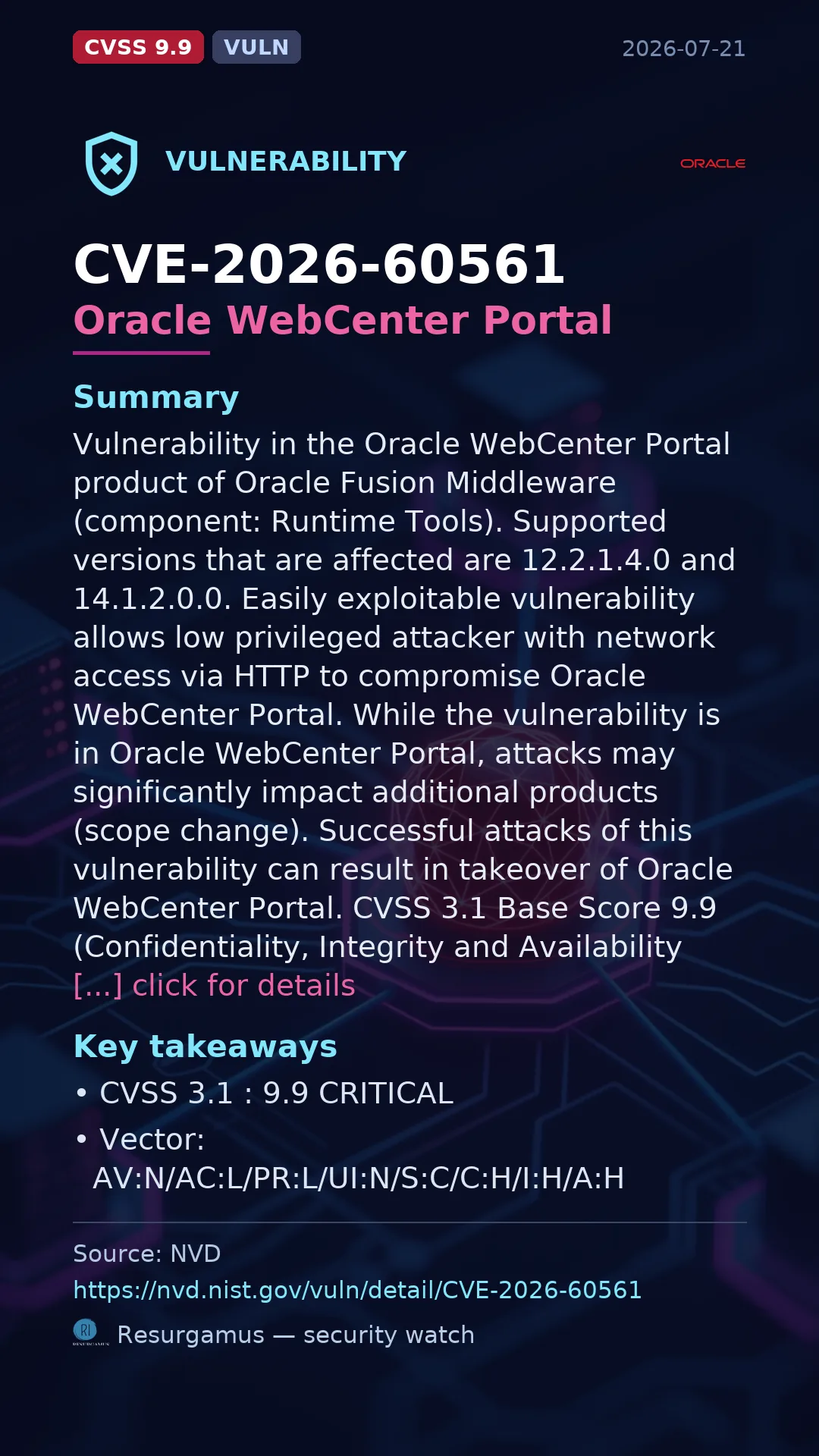 CVE-2026-60561 Oracle WebCenter Portal Vulnerability