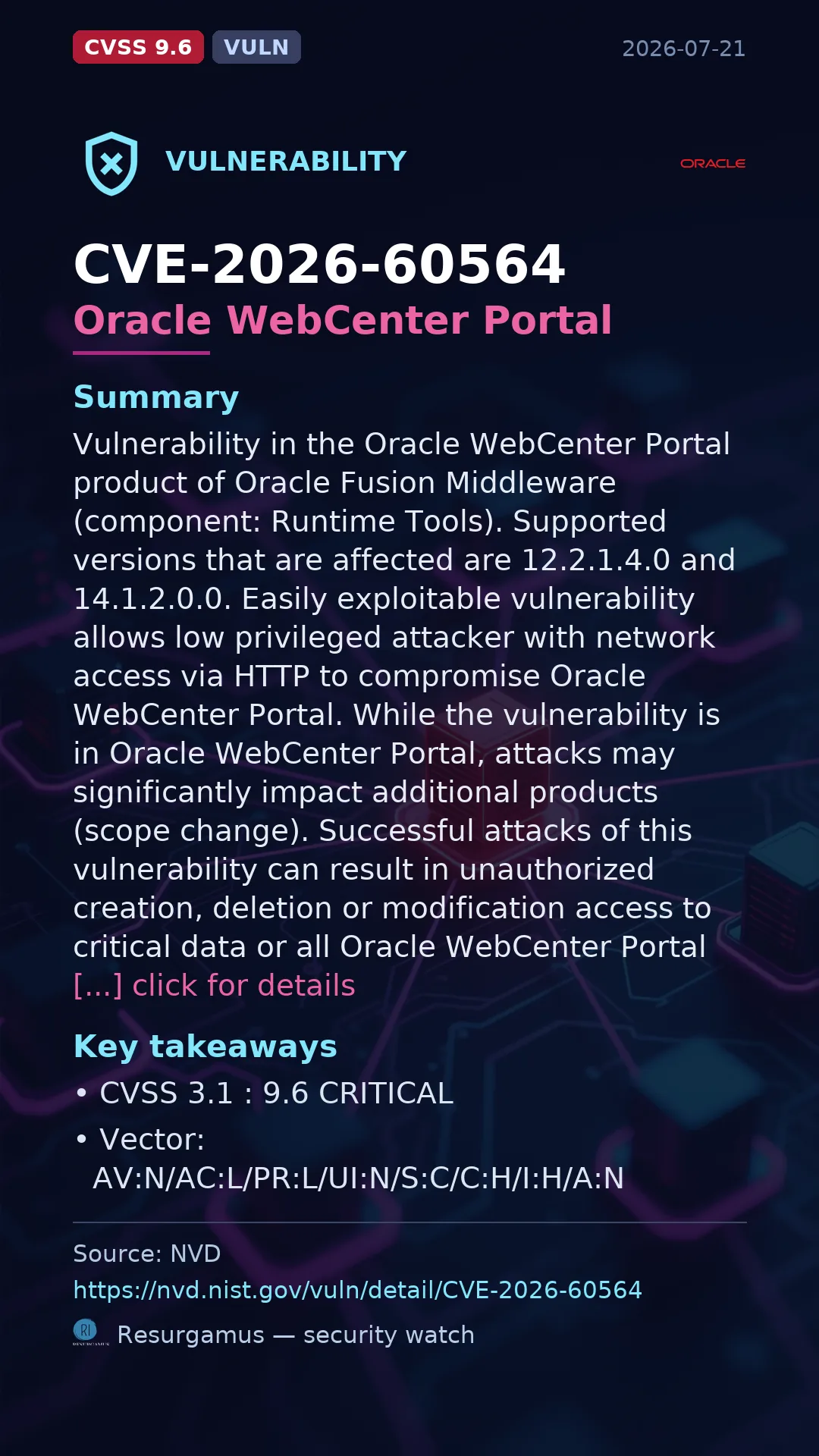 CVE-2026-60564 Oracle WebCenter Portal Vulnerability