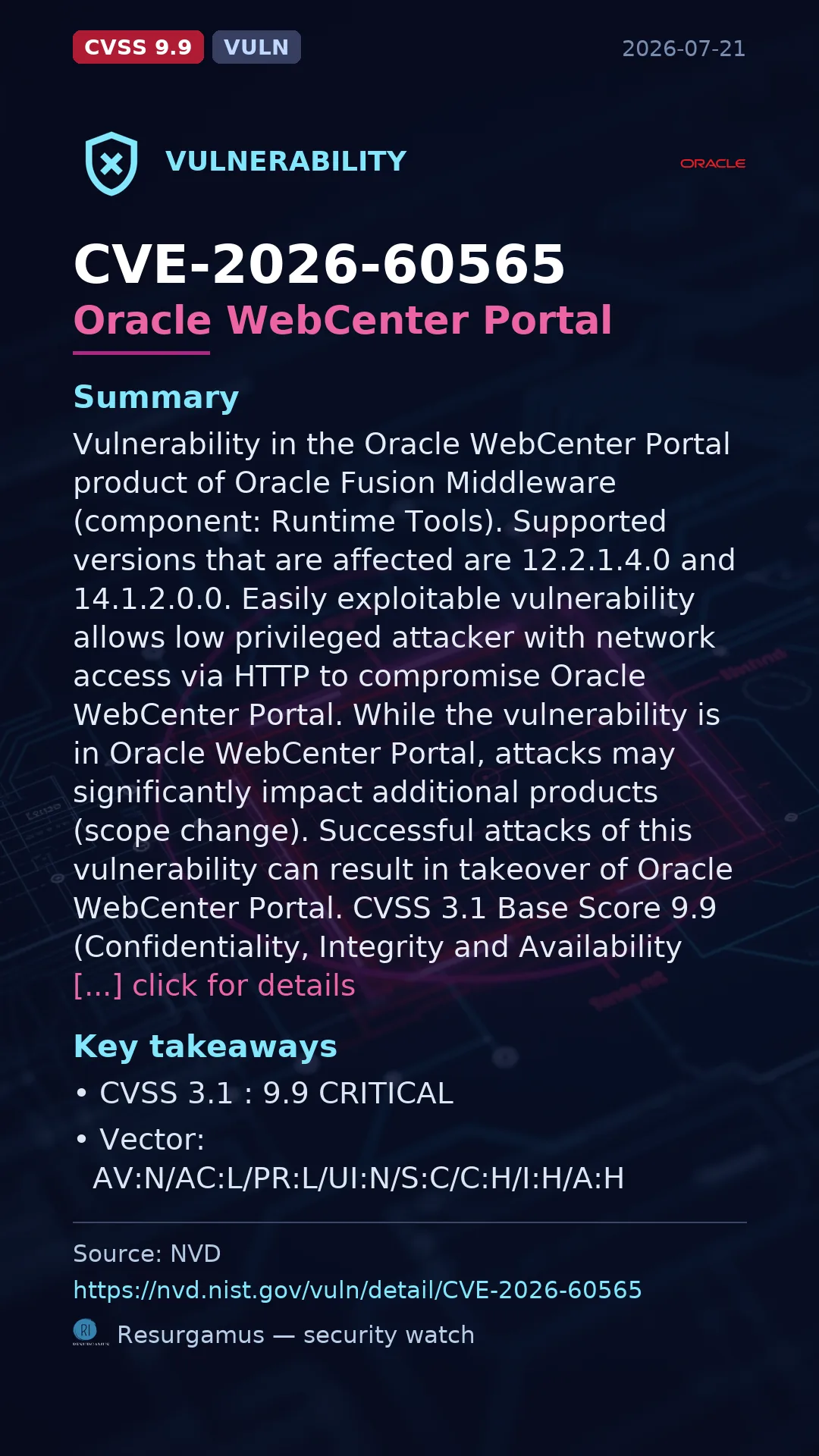 CVE-2026-60565 Oracle WebCenter Portal Vulnerability