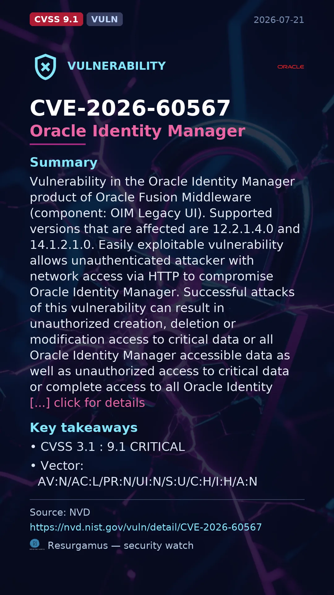 CVE-2026-60567 Oracle Identity Manager Vulnerability