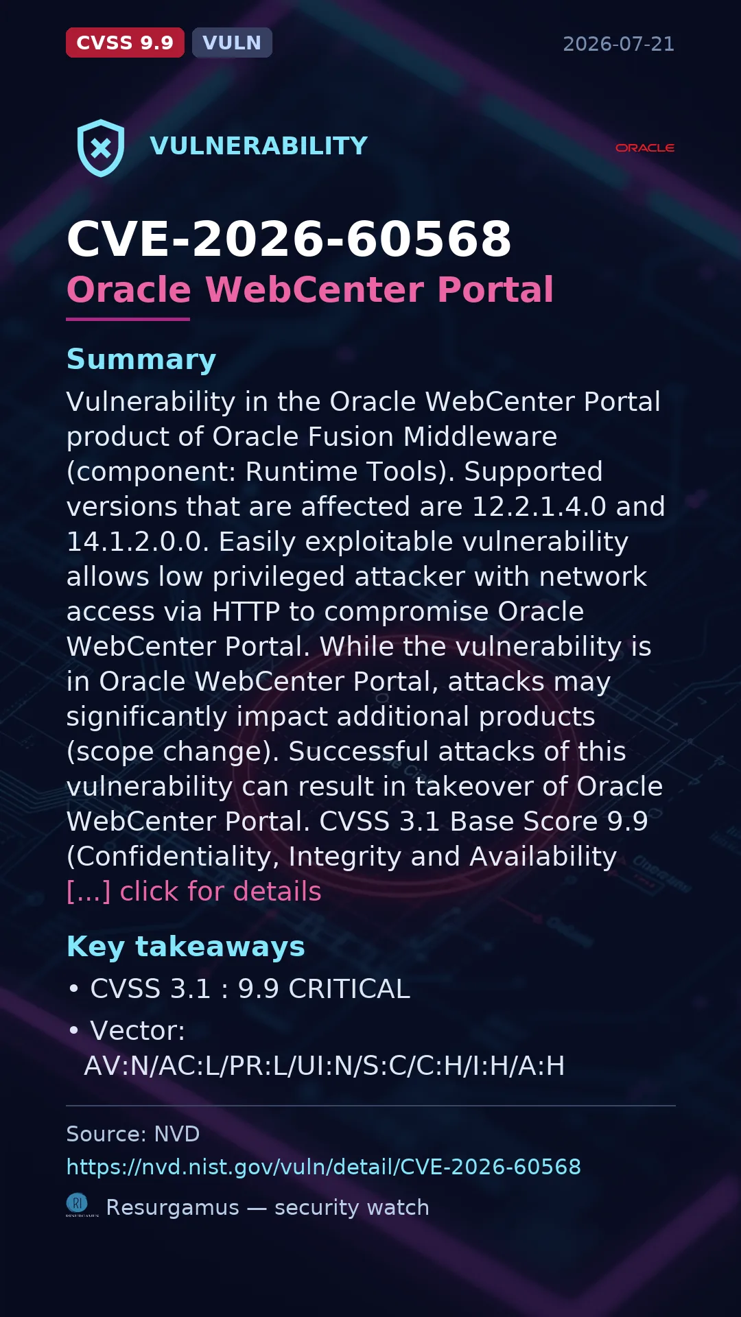 CVE-2026-60568 Oracle WebCenter Portal Vulnerability