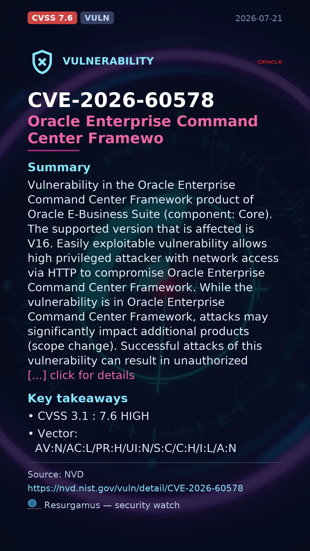 CVE-2026-60578 Oracle Enterprise Command Center Framewo Vulnerability