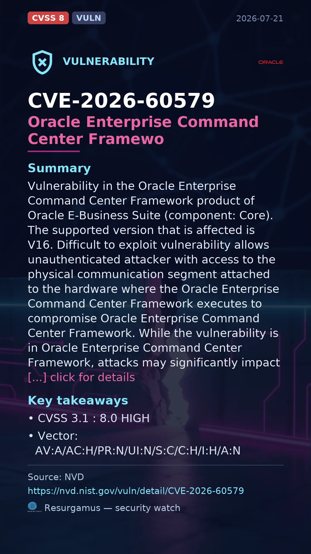CVE-2026-60579 Oracle Enterprise Command Center Framewo Vulnerability