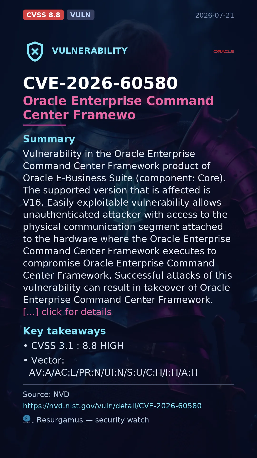 CVE-2026-60580 Oracle Enterprise Command Center Framewo Vulnerability