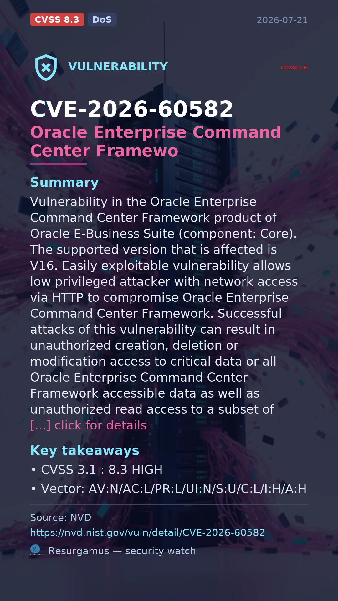 CVE-2026-60582 Oracle Enterprise Command Center Framewo Vulnerability
