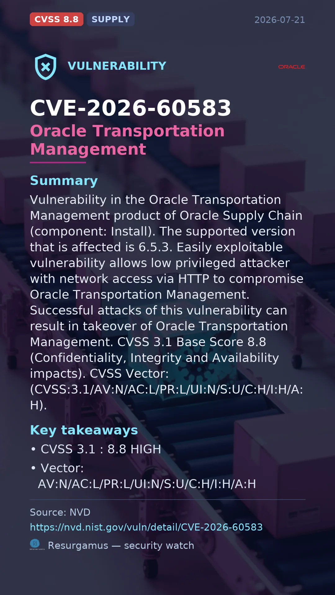 CVE-2026-60583 Oracle Transportation Management Vulnerability