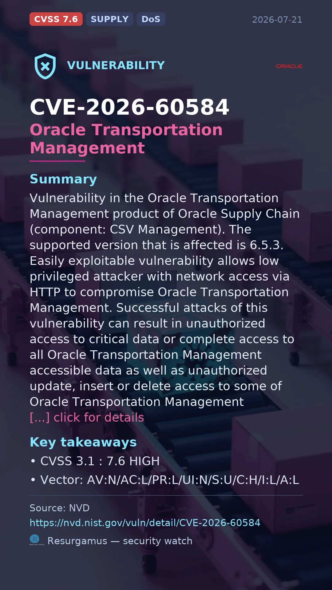 CVE-2026-60584 Oracle Transportation Management Vulnerability