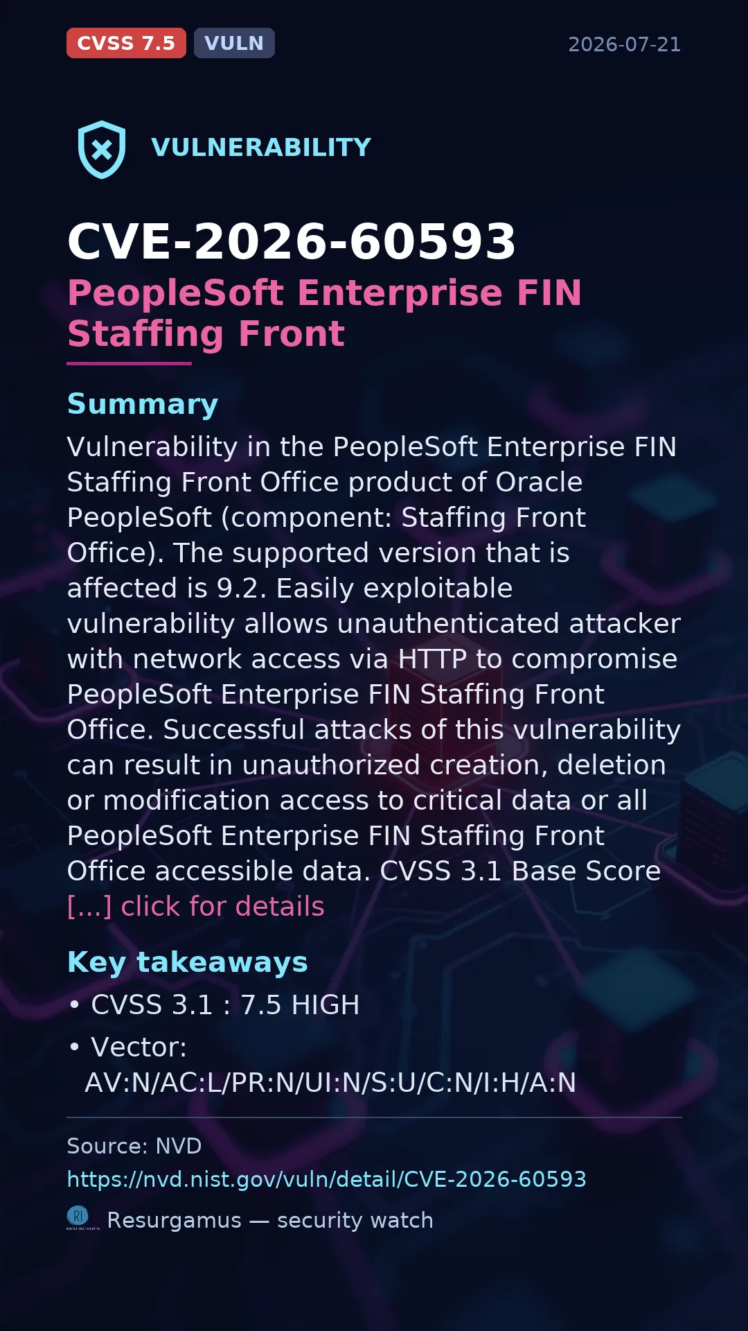 CVE-2026-60593 PeopleSoft Enterprise FIN Staffing Front Vulnerability