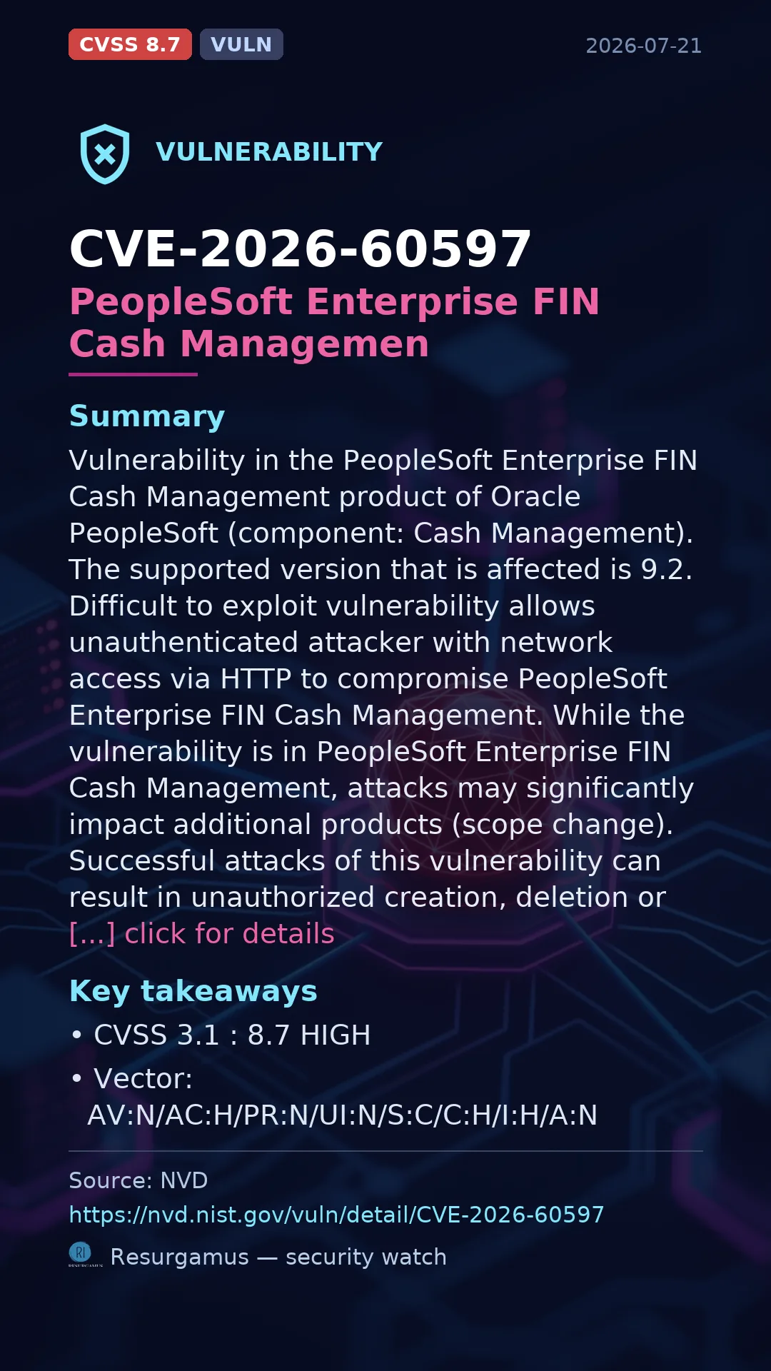 CVE-2026-60597 PeopleSoft Enterprise FIN Cash Managemen Vulnerability