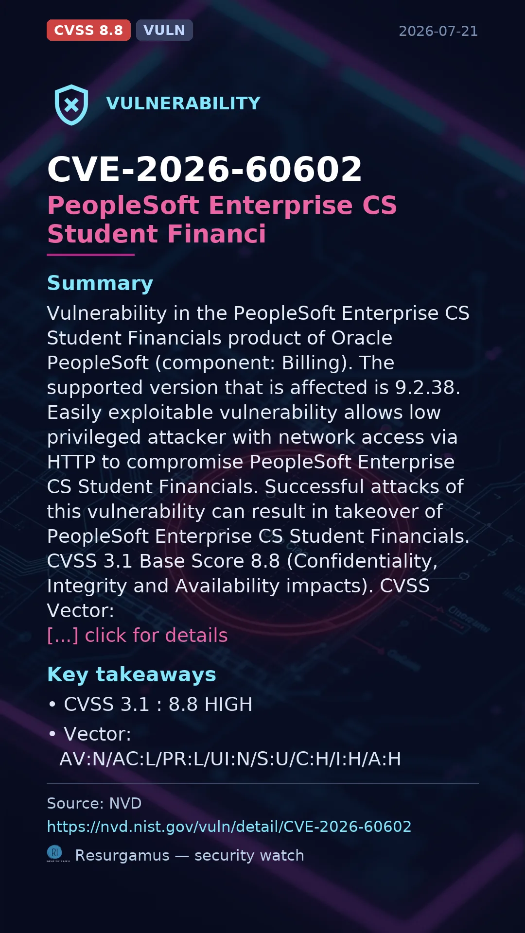 CVE-2026-60602 PeopleSoft Enterprise CS Student Financi Vulnerability