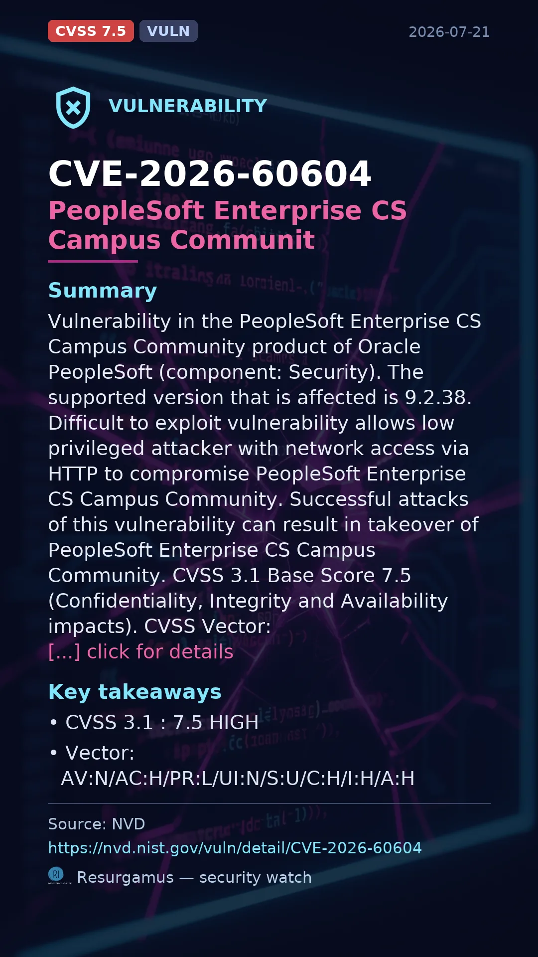 CVE-2026-60604 PeopleSoft Enterprise CS Campus Communit Vulnerability