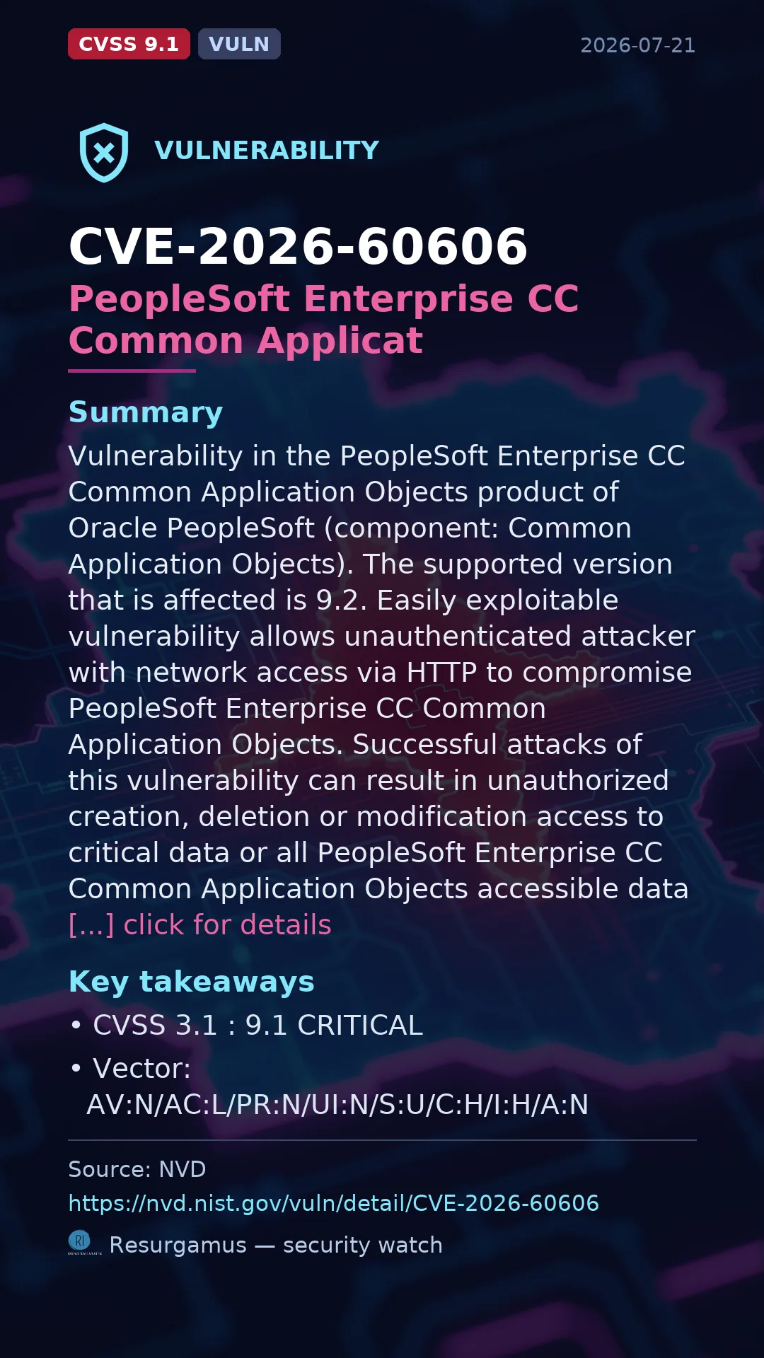 CVE-2026-60606 PeopleSoft Enterprise CC Common Applicat Vulnerability