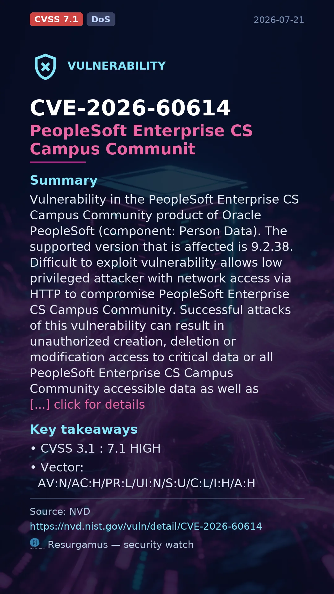 CVE-2026-60614 PeopleSoft Enterprise CS Campus Communit Vulnerability