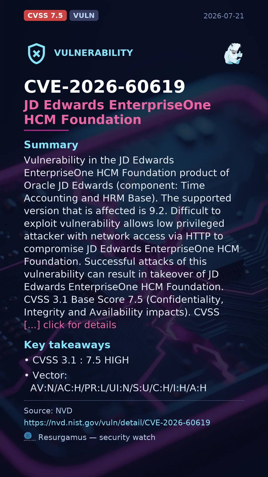 CVE-2026-60619 JD Edwards EnterpriseOne HCM Foundation Vulnerability