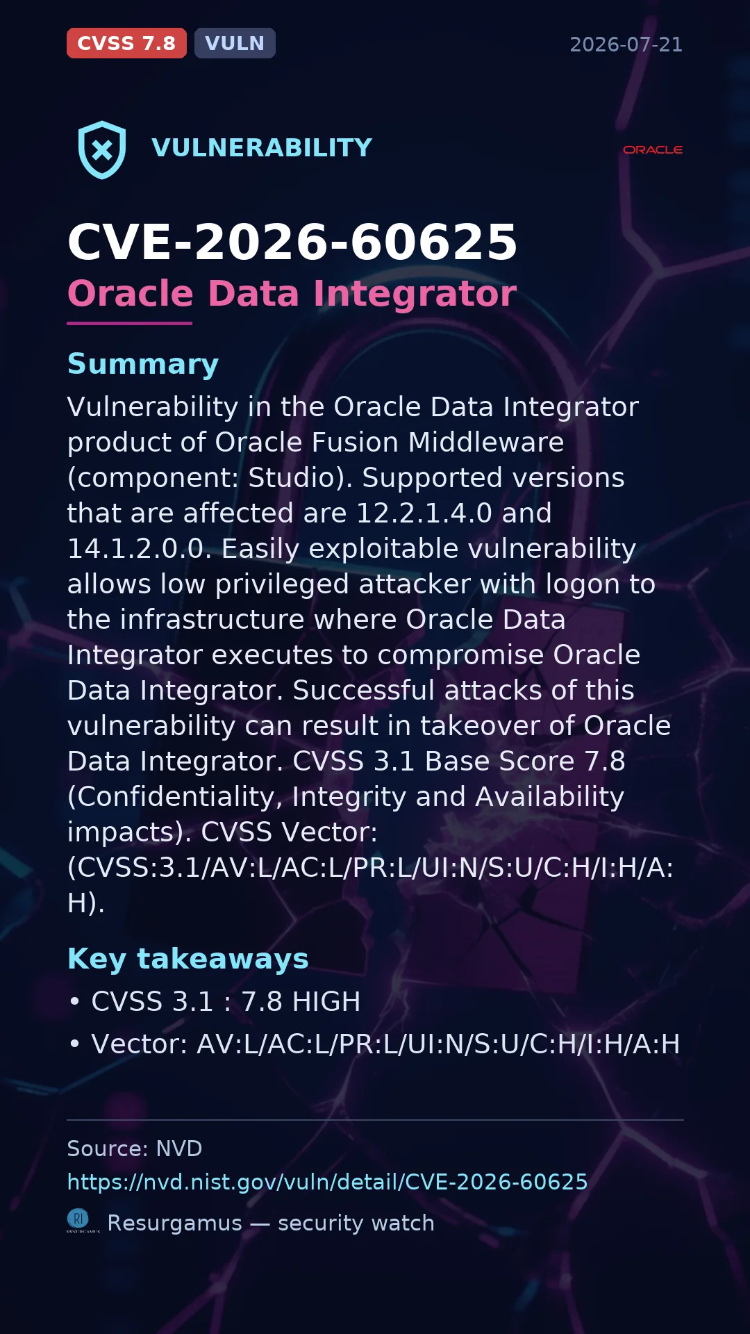 CVE-2026-60625 Oracle Data Integrator Vulnerability
