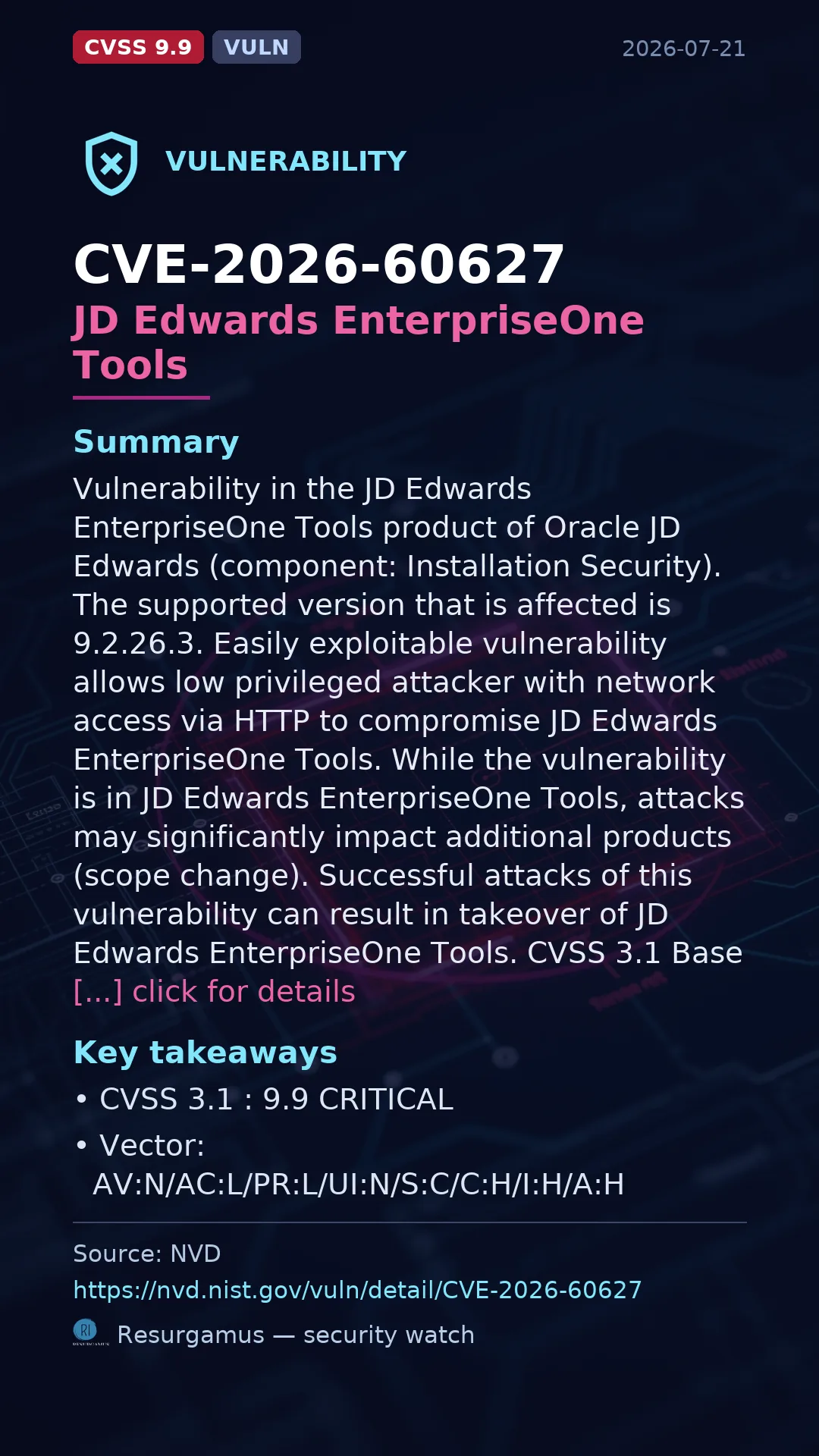 CVE-2026-60627 JD Edwards EnterpriseOne Tools Vulnerability