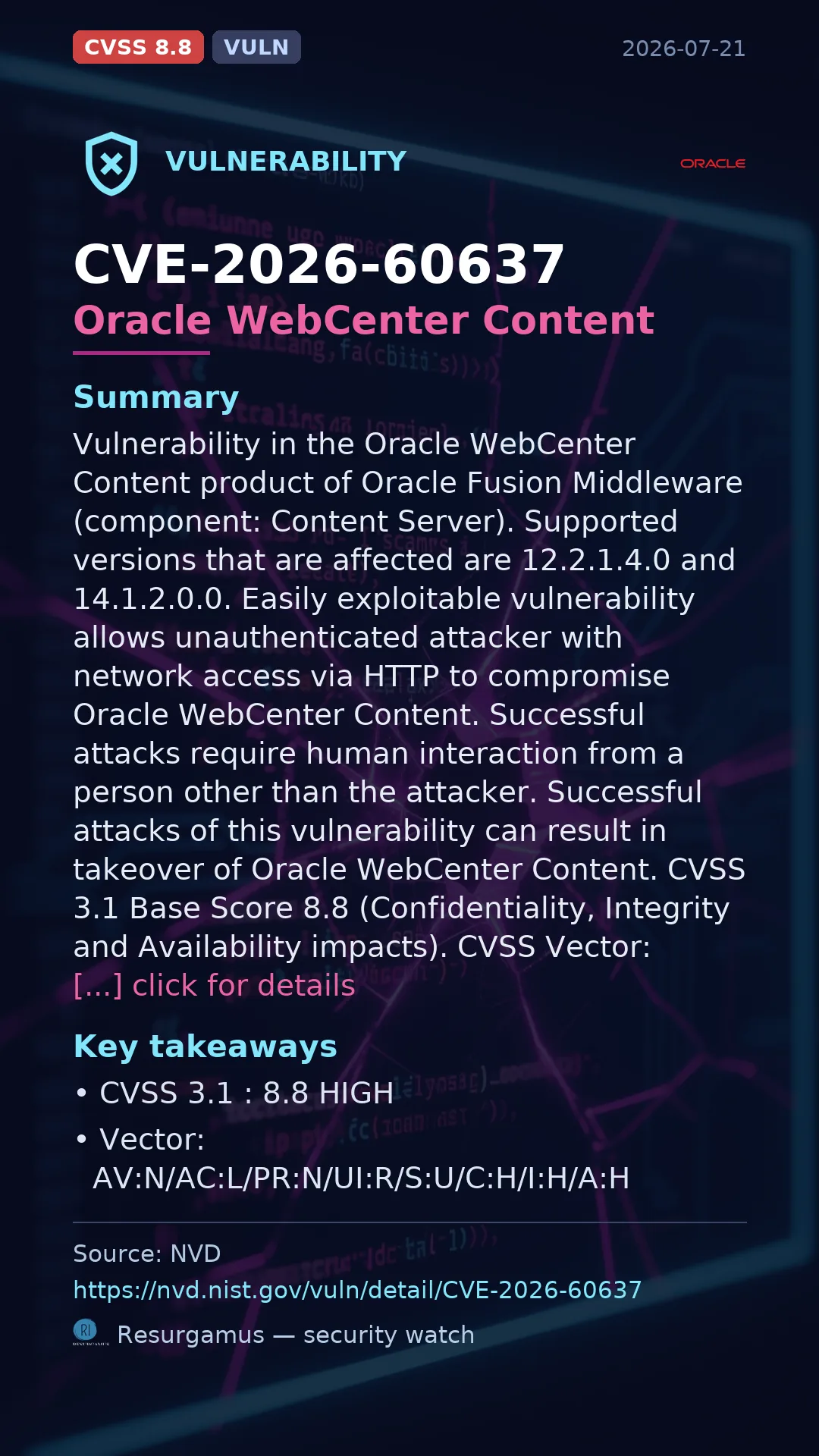 CVE-2026-60637 Oracle WebCenter Content Vulnerability