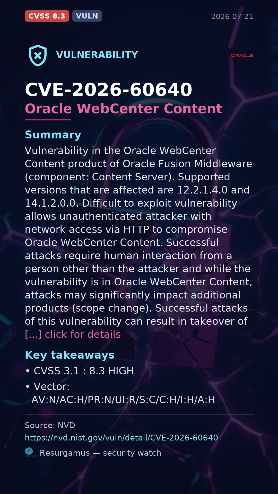 CVE-2026-60640 Oracle WebCenter Content Vulnerability
