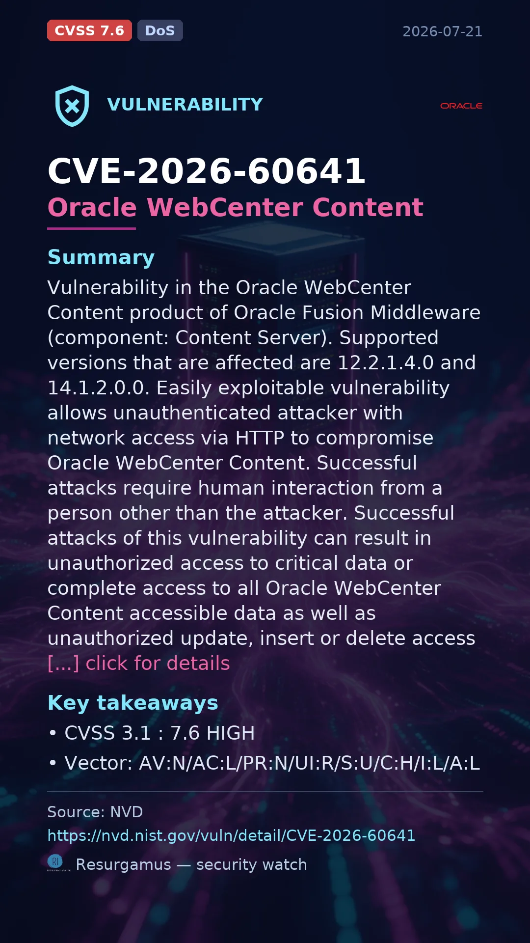 CVE-2026-60641 Oracle WebCenter Content Vulnerability