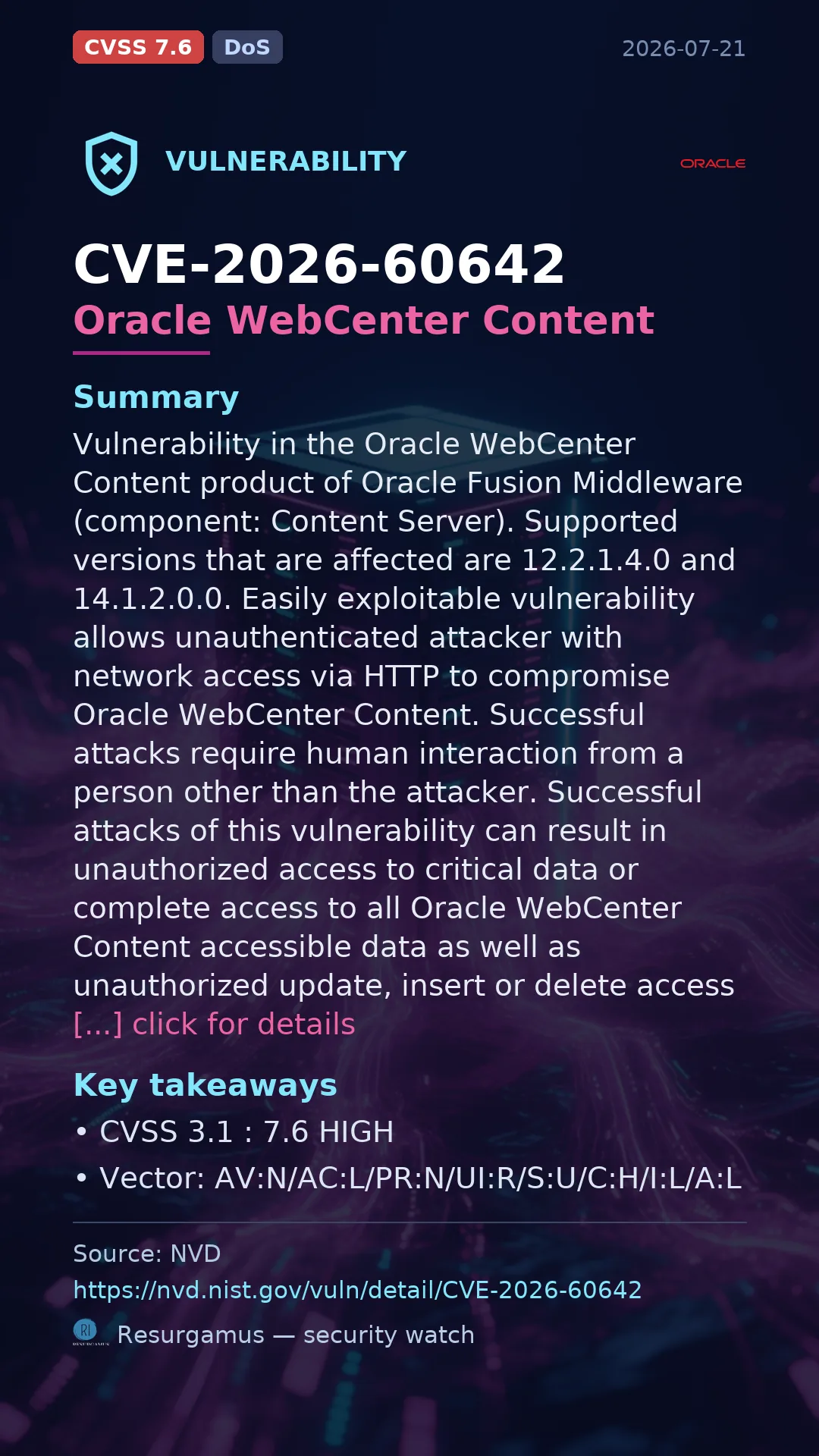 CVE-2026-60642 Oracle WebCenter Content Vulnerability