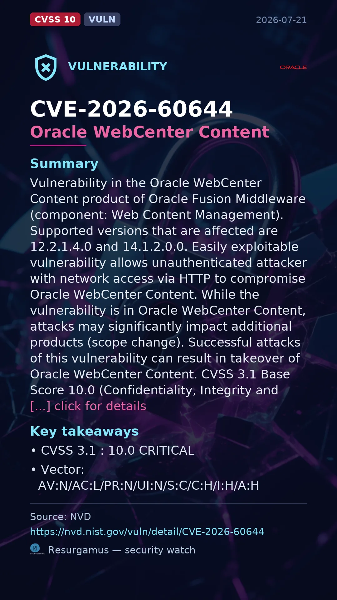 CVE-2026-60644 Oracle WebCenter Content Vulnerability