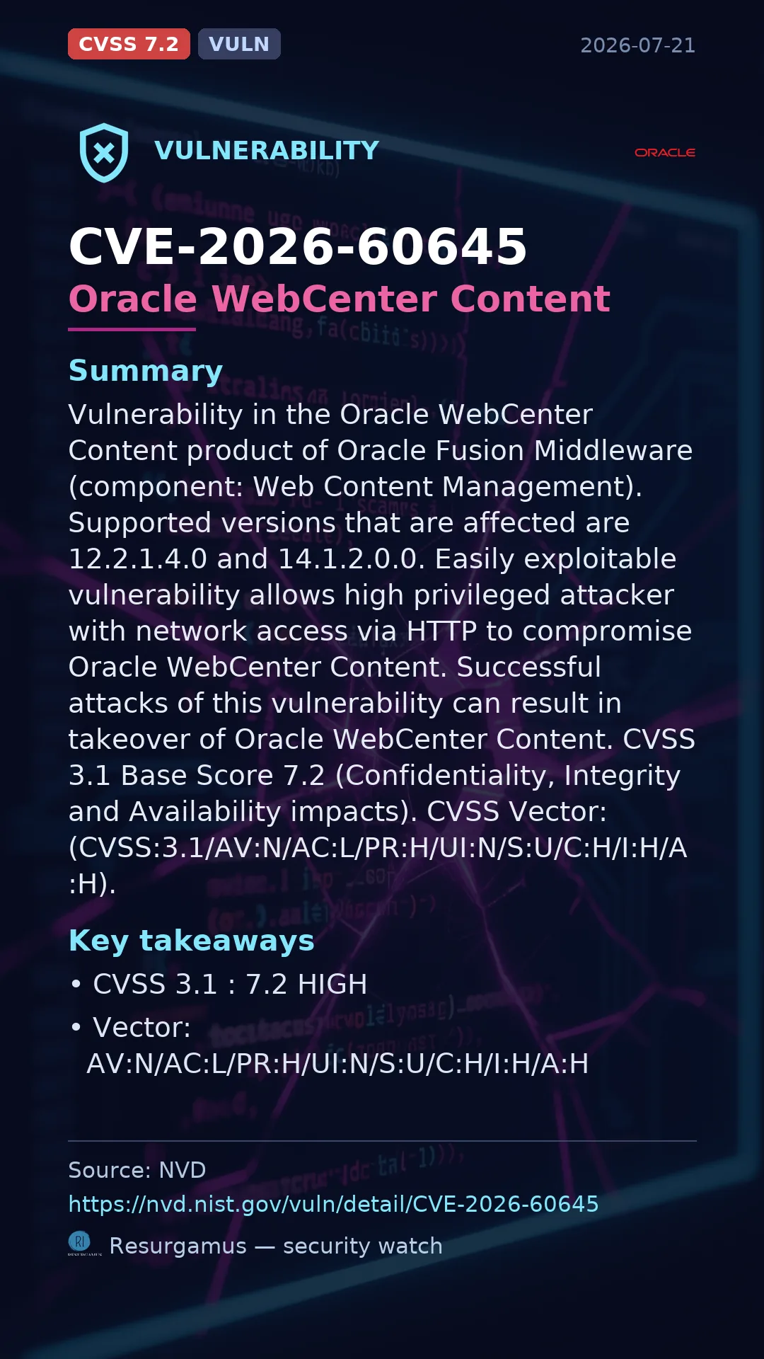 CVE-2026-60645 Oracle WebCenter Content Vulnerability