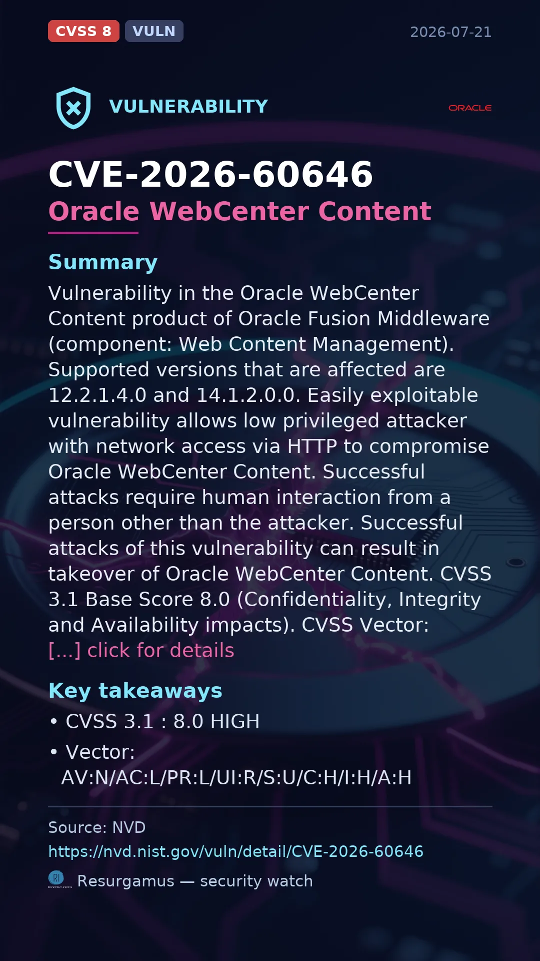 CVE-2026-60646 Oracle WebCenter Content Vulnerability