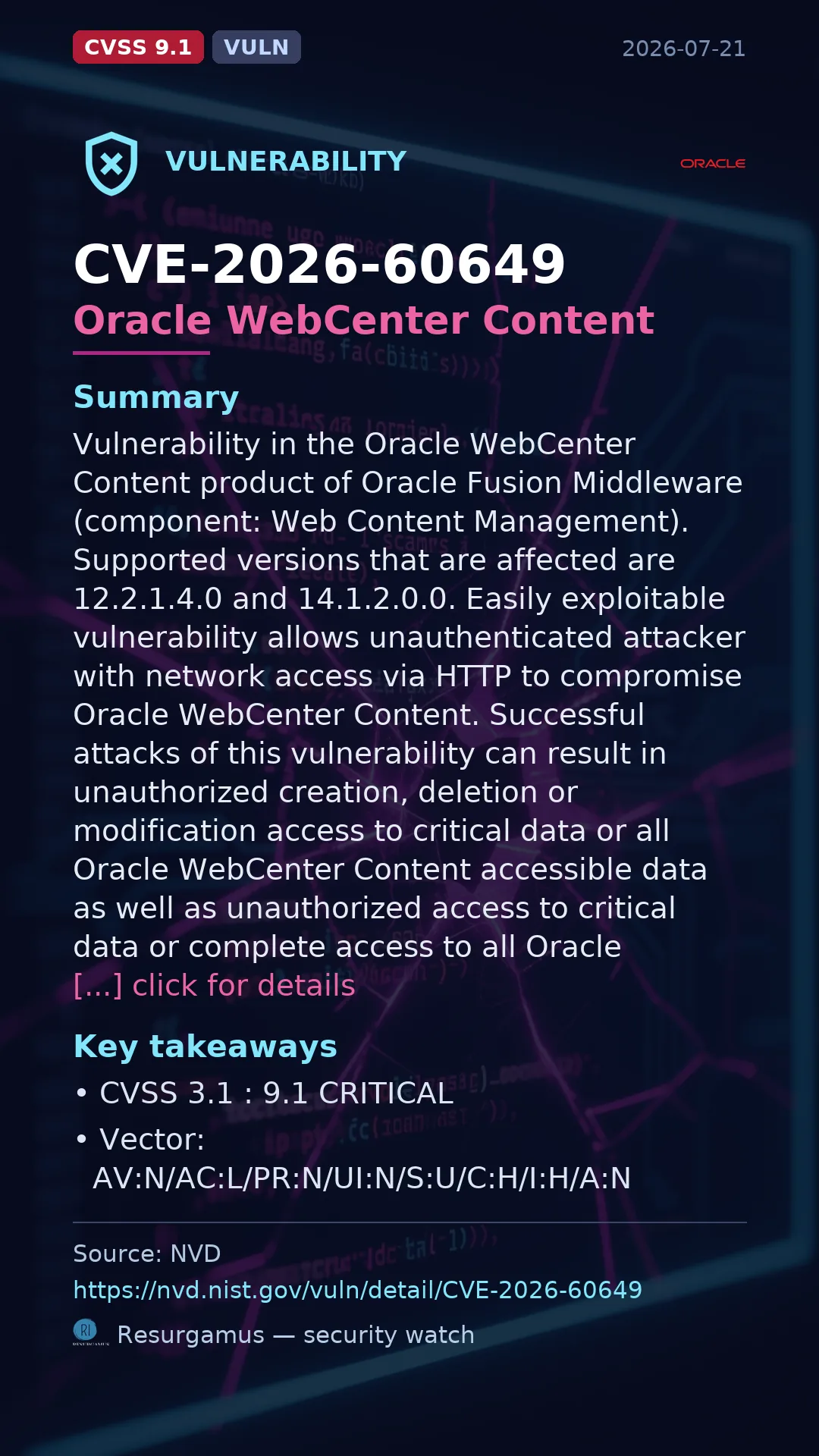 CVE-2026-60649 Oracle WebCenter Content Vulnerability
