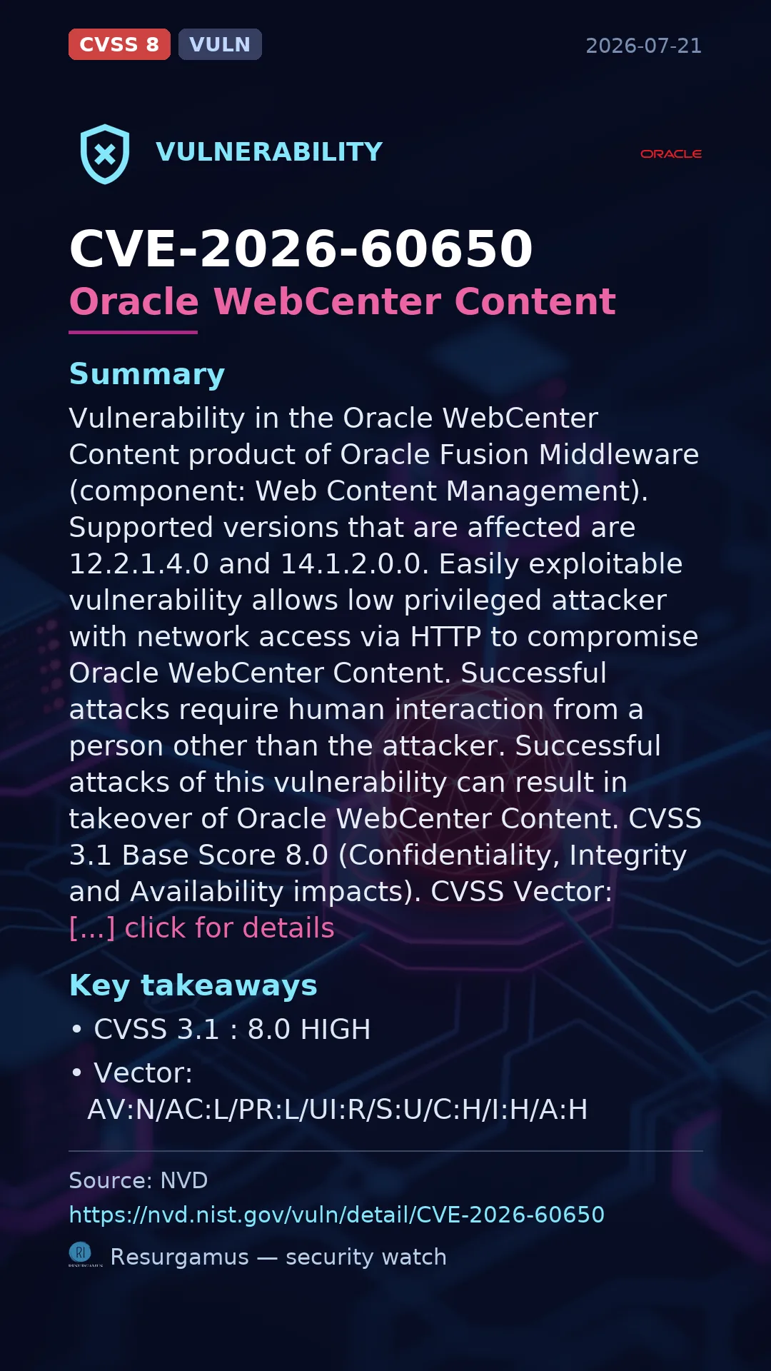 CVE-2026-60650 Oracle WebCenter Content Vulnerability